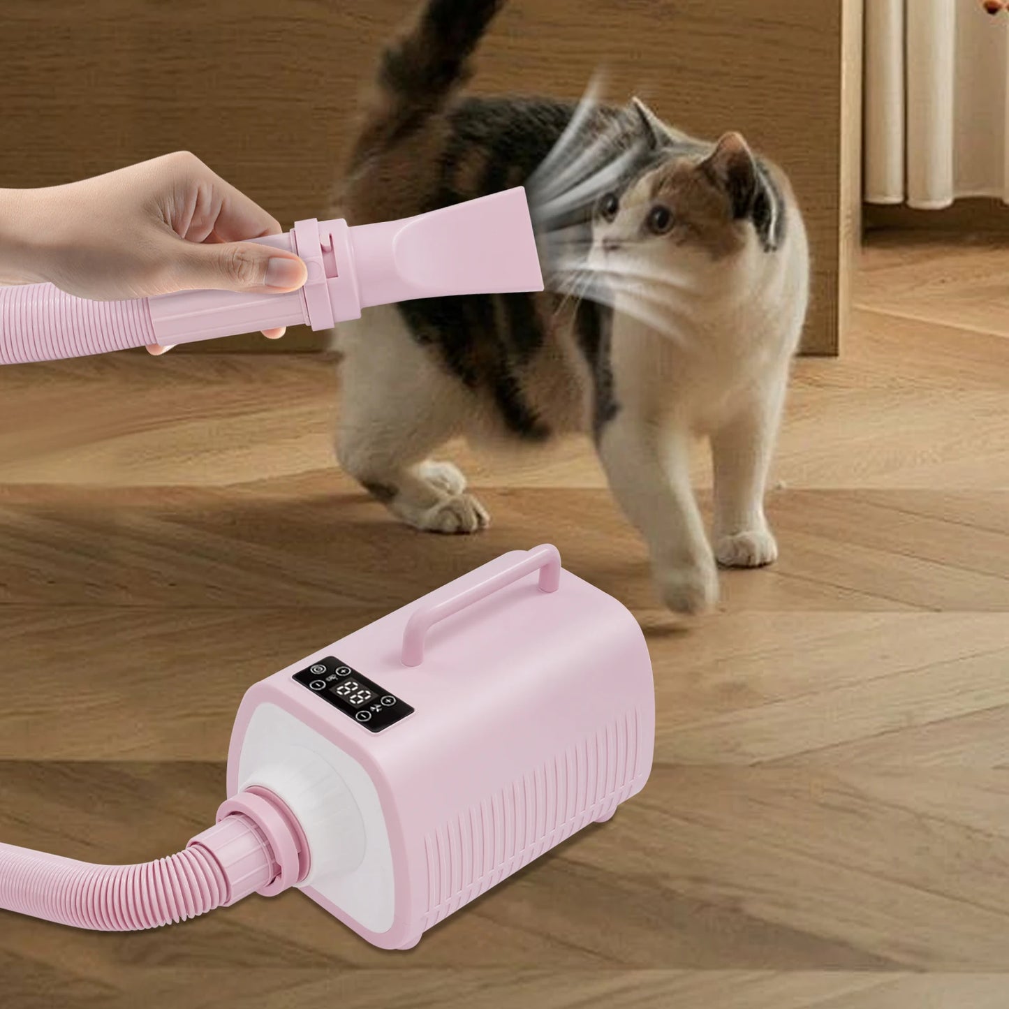 9 Speed Pet Dog Hair Dryer 3 Nozzles 6.56ft Hose Adjustable Temp 77-140F