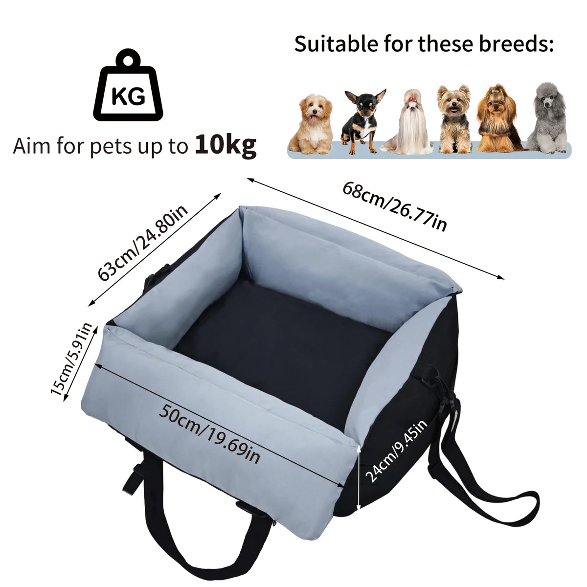 Portable Dog Car Seat Booster With Safety Belt And Removable Washable Cover