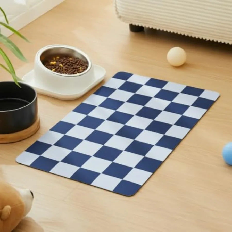 Checkered Dog Feeding Mat Absorbent Pad For Food And Water Bowls Green