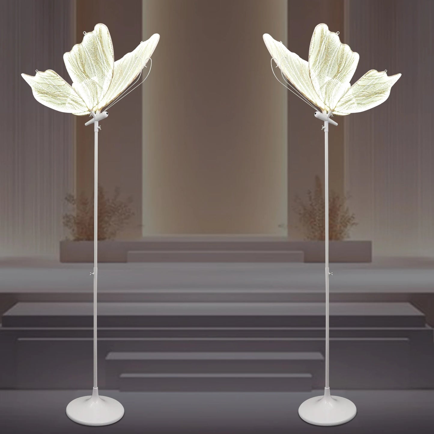 Two Pack Wedding Butterfly Floor Lamps With LED Wings Adjustable Height