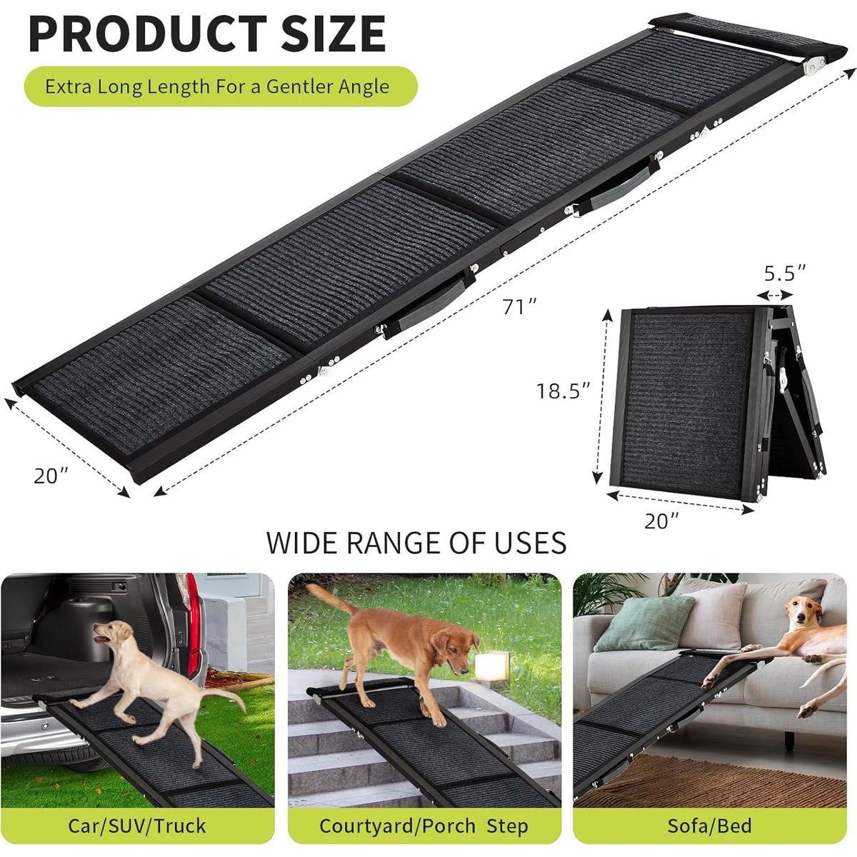 Foldable Dog Car Ramp Non Slip Surface Portable Heavy Duty Pet Ramp 250 Lbs
