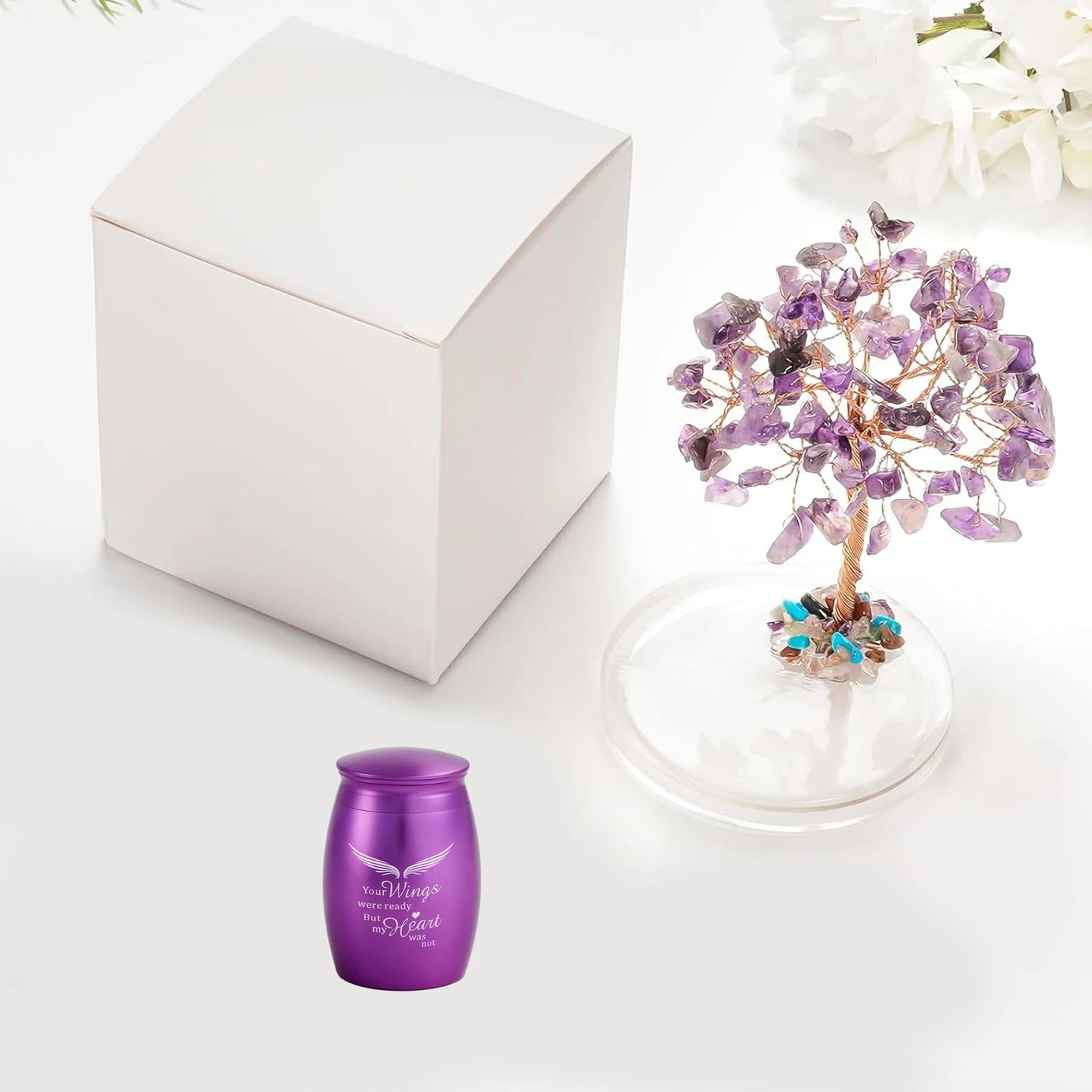 Keepsake Urn Set of 2 Angel Wings Mini Urns for Pet and Human Ashes Amethyst