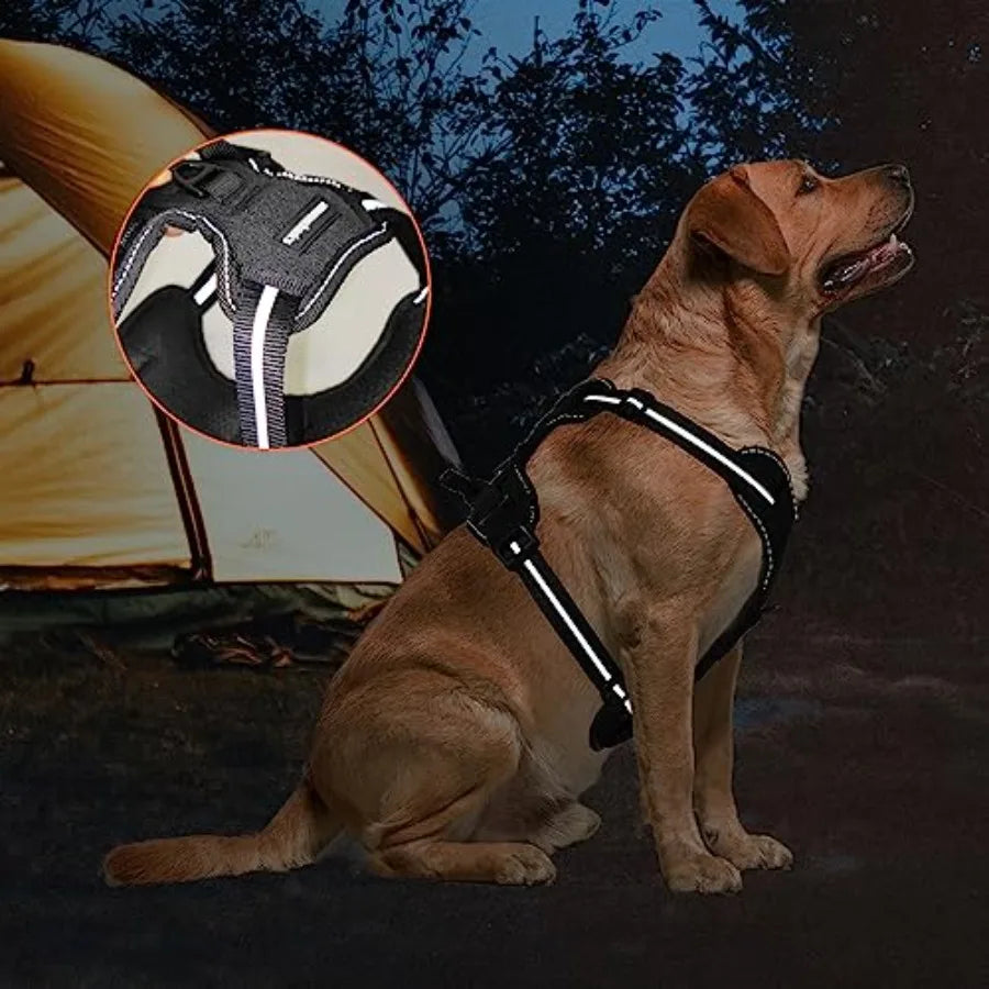 No Pull Dog Harness Soft Padded Adjustable Vest With Reflective Stripes Black