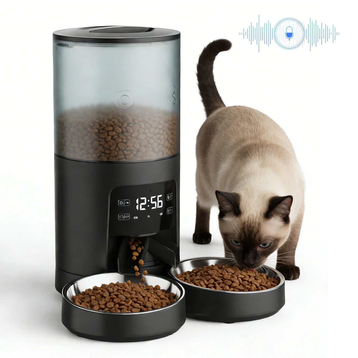 JHK 6L Automatic Cat Feeder With Dual Stainless Bowls Timed Dispenser
