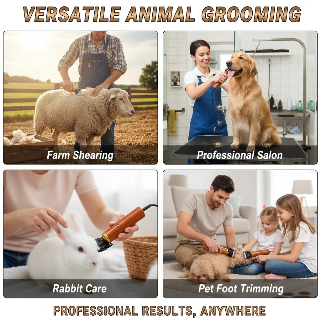 Electric Pet Clipper 55W Corded Animal Shears Dogs Low Noise Wooden Handle