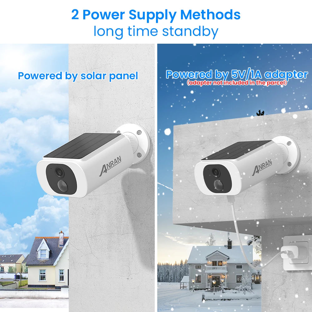 ANRAN Outdoor Wireless WiFi Camera 2.4G 3MP Solar Floodlight Color Night Vision