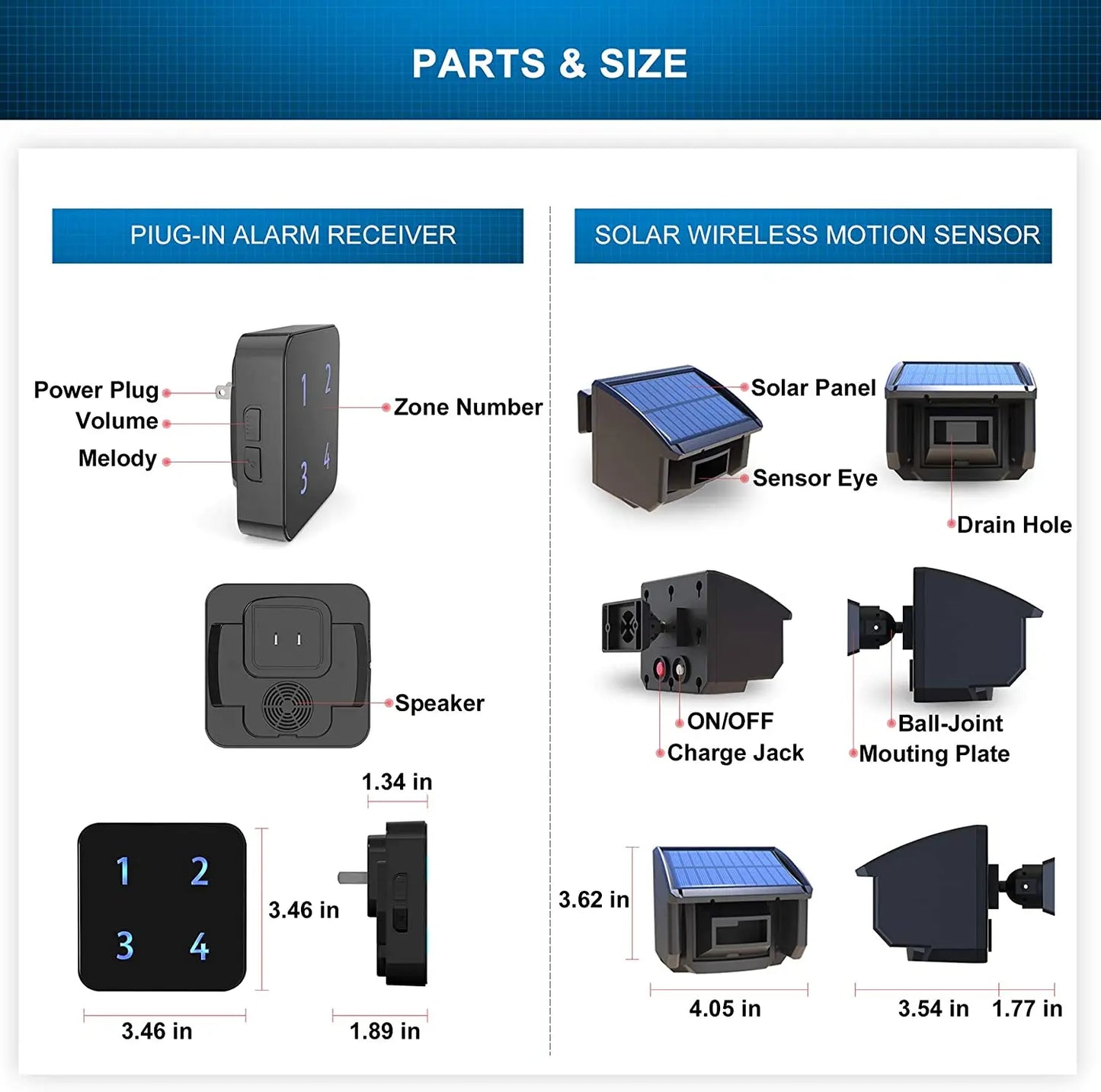 HTZSAFE Solar Wireless Driveway Alarm 400 Meters Weatherproof Motion Sensor