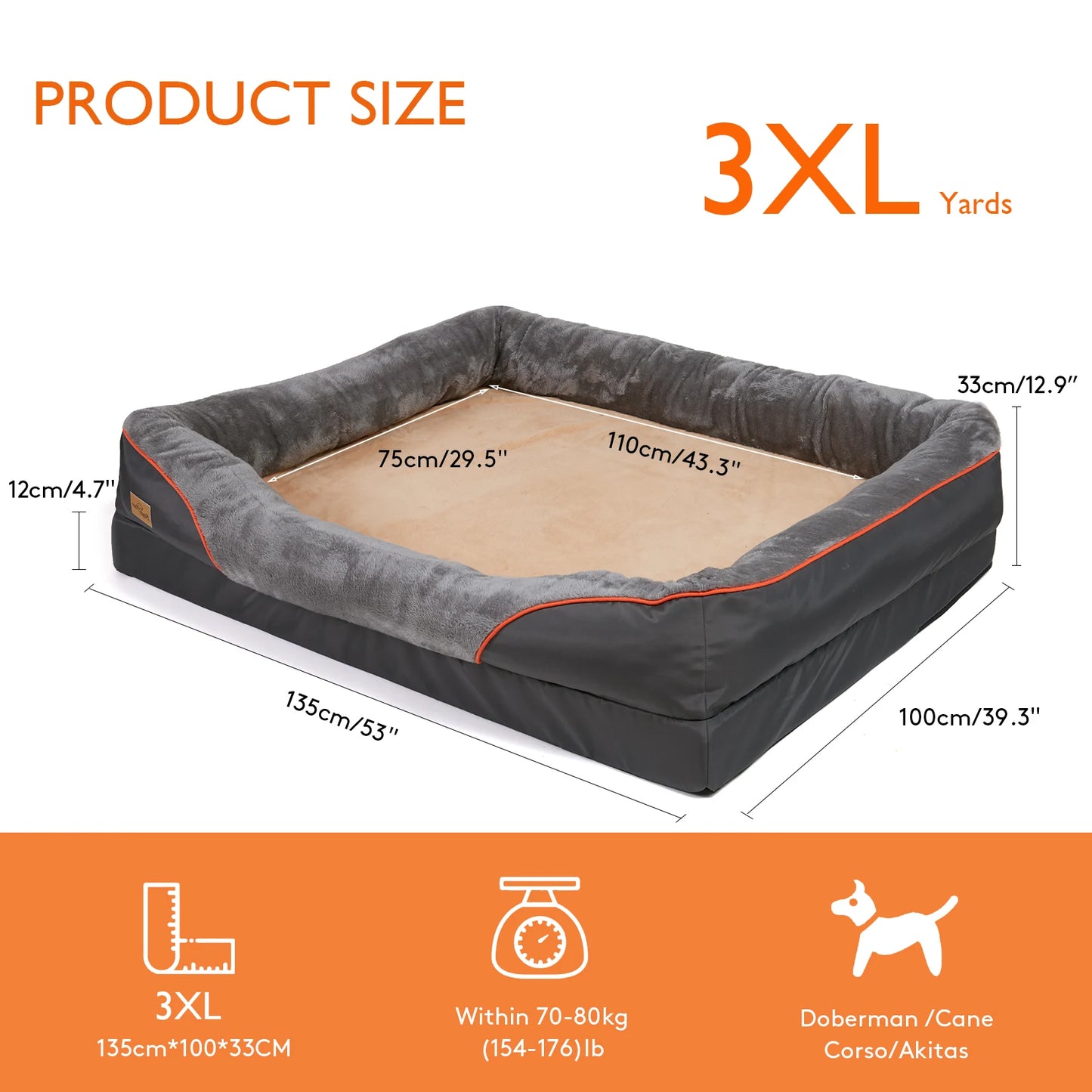 Large Dog Bed With Warm Fleece Anti Allergy Removable Washable Cover Waterproof