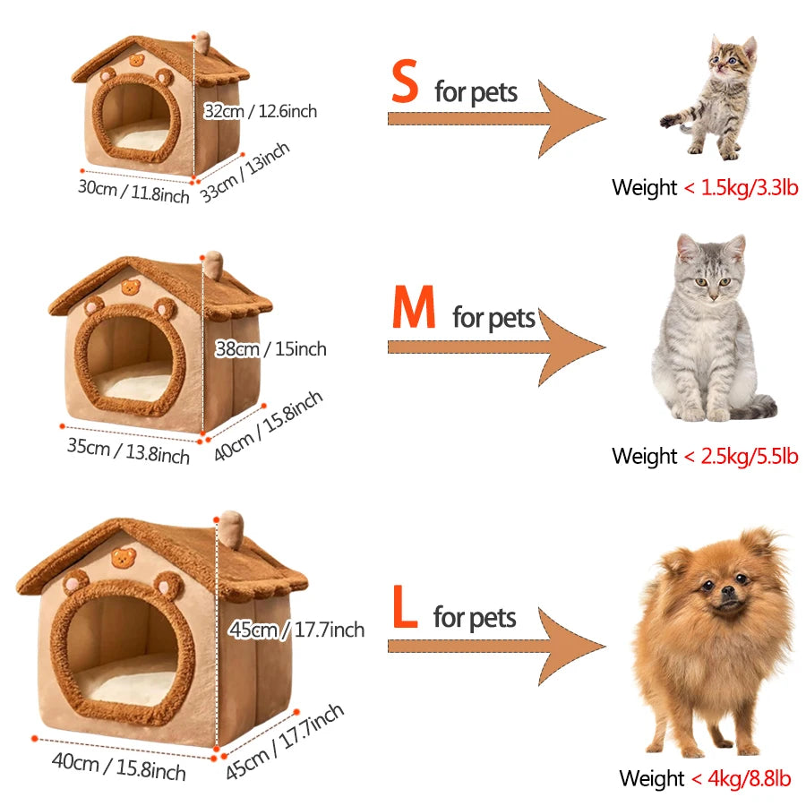Foldable Cat Cave Bed Washable For Extra Small Dogs And Small To Medium Cats