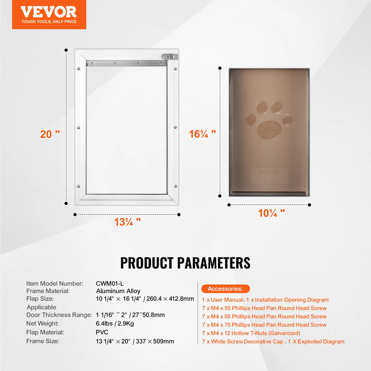 SucceBuy Aluminum Pet Door With Lock Weatherproof Flap System