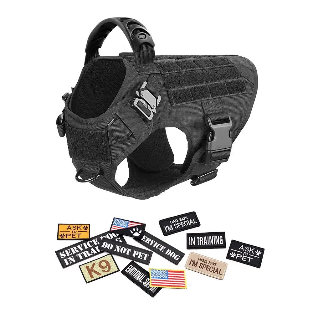 Tactical Dog Harness Vest Set Padded Nylon Quick Release For Large Breeds