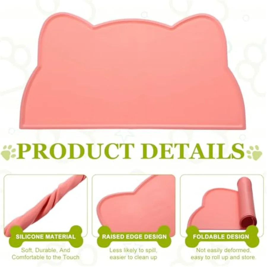 Cat Feeding Mat 17x9 Inch Silicone Non Slip Waterproof Tray With Raised Edge