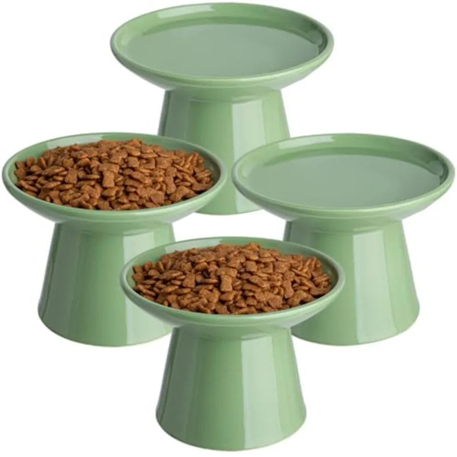 6.2 Inch Extra Wide Elevated Ceramic Cat Bowls Set For Elder Cats And Large Dogs