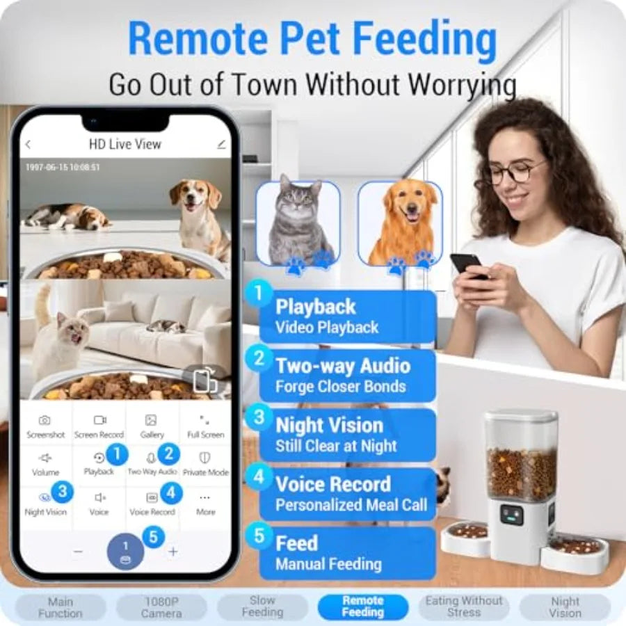 Automatic Cat Feeder With Two 1080P Cameras And Night Vision 5G WiFi