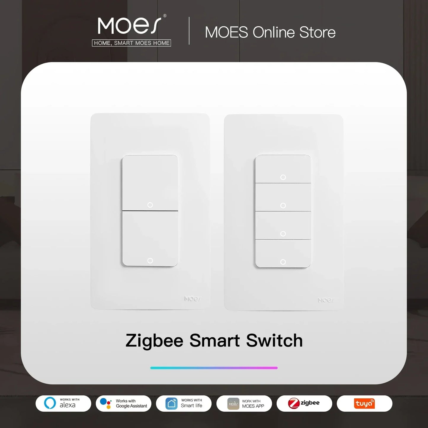 MOES Tuya ZigBee Smart Light Switch Push Button Switch for Alexa Google Home