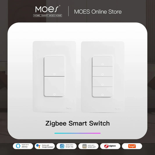 MOES Tuya ZigBee Smart Light Switch Push Button Switch for Alexa Google Home