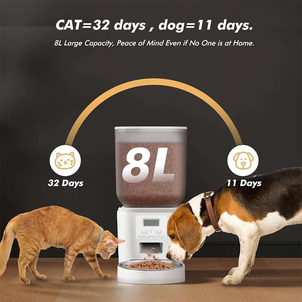 Nityers 8L Automatic Cat Feeder With Stainless Steel Bowl Timed Auto Dispenser