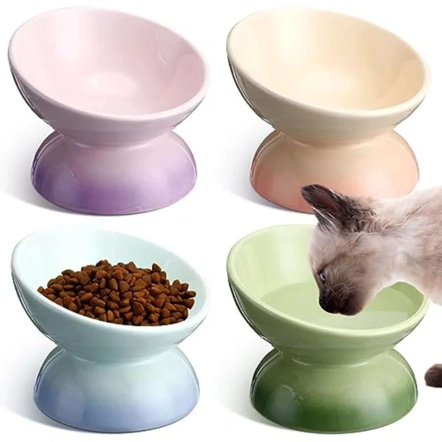 4 Pack Raised Cat Bowls Elevated Tilted Design For Anti Vomiting Food And Water