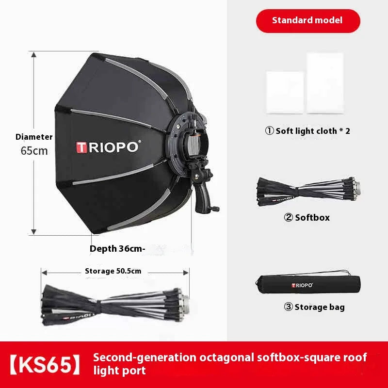 TRIOPO 65cm Foldable Octagon Softbox For Godox Yongnuo Speedlite Flash