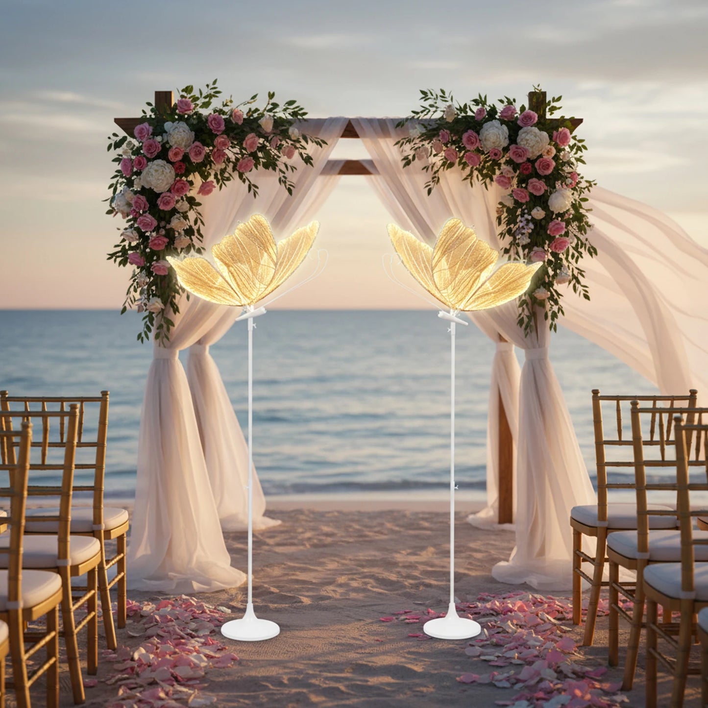 Two Pack Wedding Butterfly Floor Lamps With LED Wings Adjustable Height