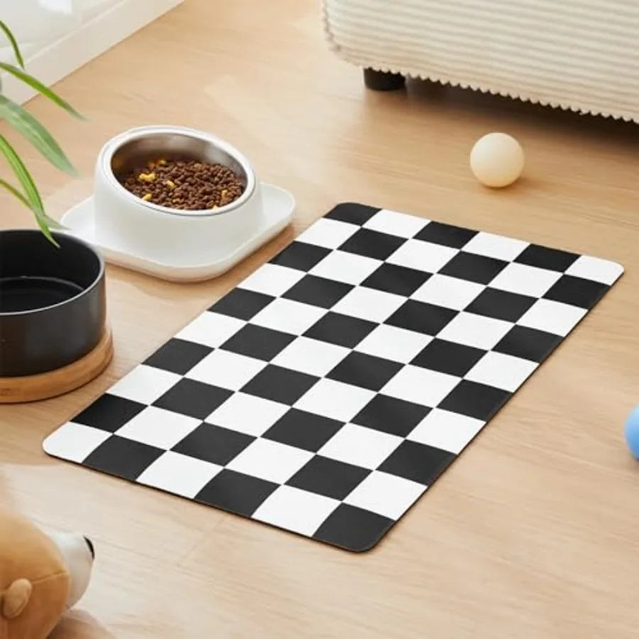 Checkered Dog Feeding Mat Absorbent Pad For Food And Water Bowls Green