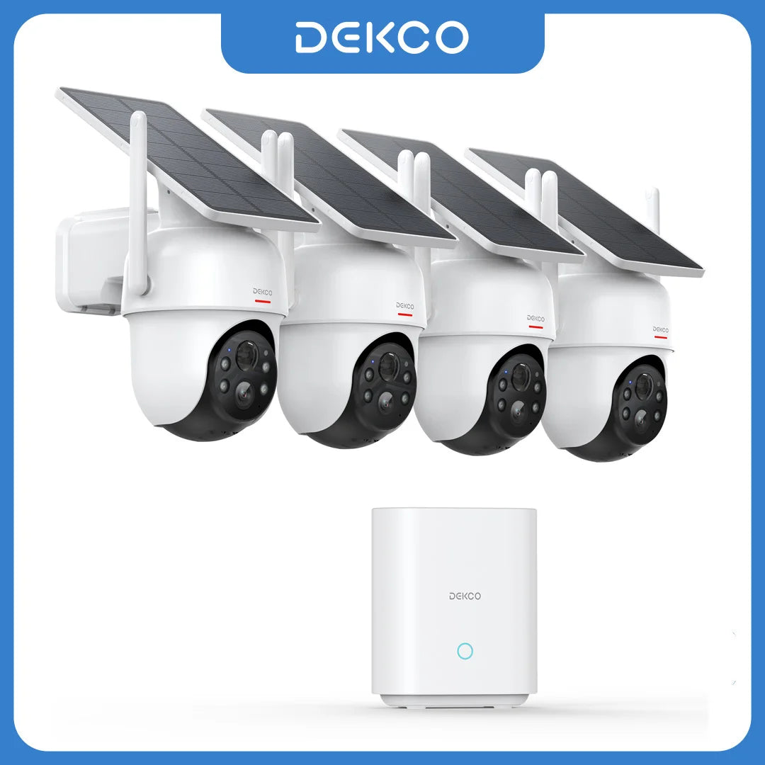 Dekco 3MP Solar Camera System 4 Camera Wireless 360 Degree PTZ Alexa Compatible