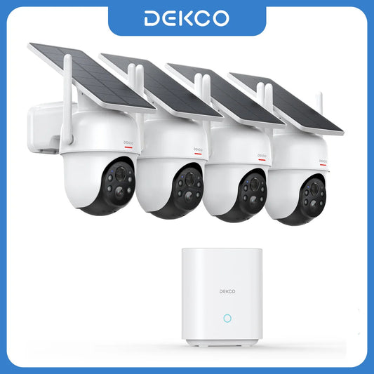 Dekco 3MP Solar Camera System 4 Camera Wireless 360 Degree PTZ Alexa Compatible
