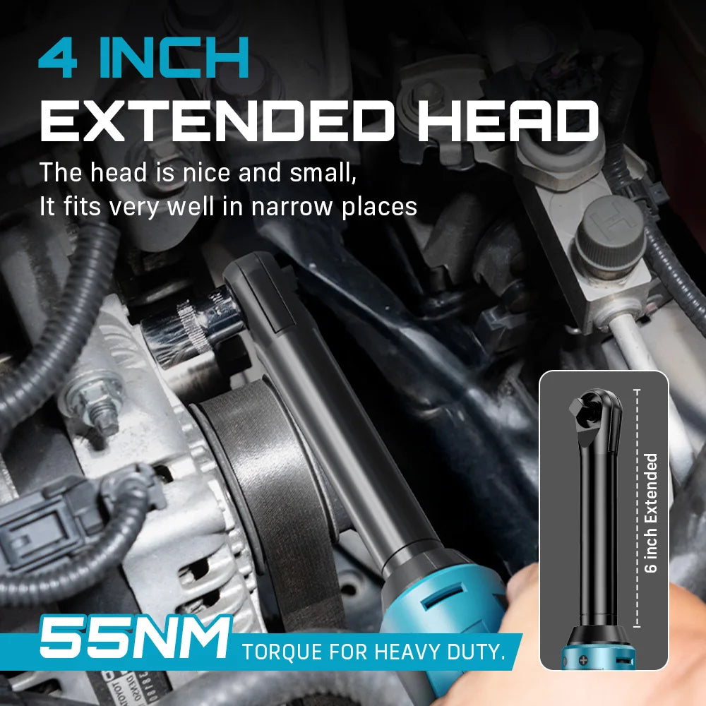 SEESII 12V Cordless 3/8 Inch Extended Ratchet Wrench 55Nm With 2 Batteries