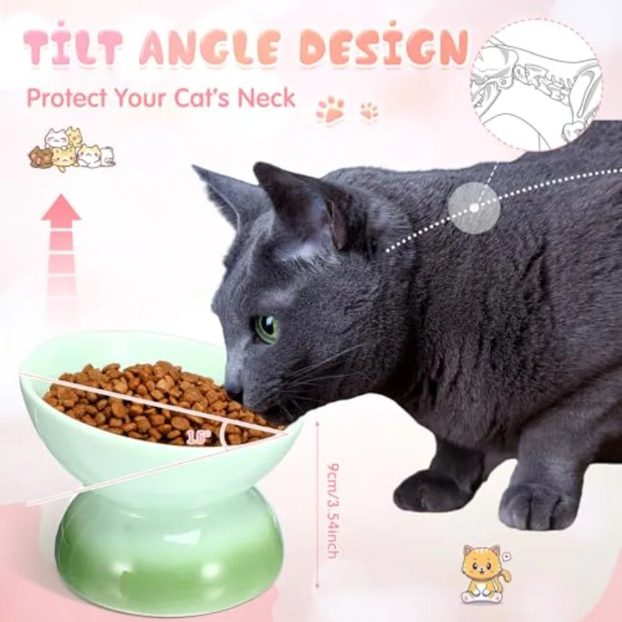 4 Pack Raised Cat Food Bowls Elevated Tilted Design Anti Vomiting Pet Supplies