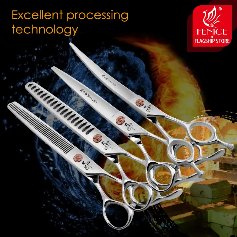 Fenice 7 Inch Stainless Steel Dog Grooming Scissors Curved Thinning Shears