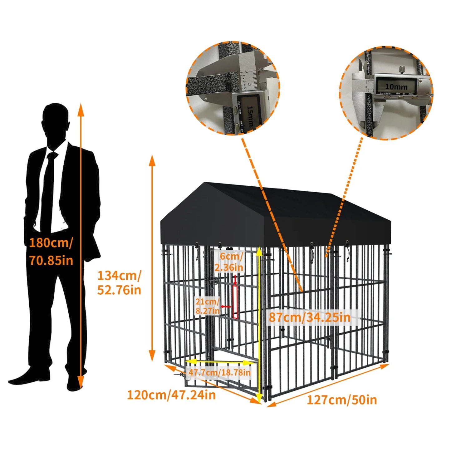 Outdoor Dog Kennel With Roof Heavy Duty Metal Crate Playpen For Large Dogs