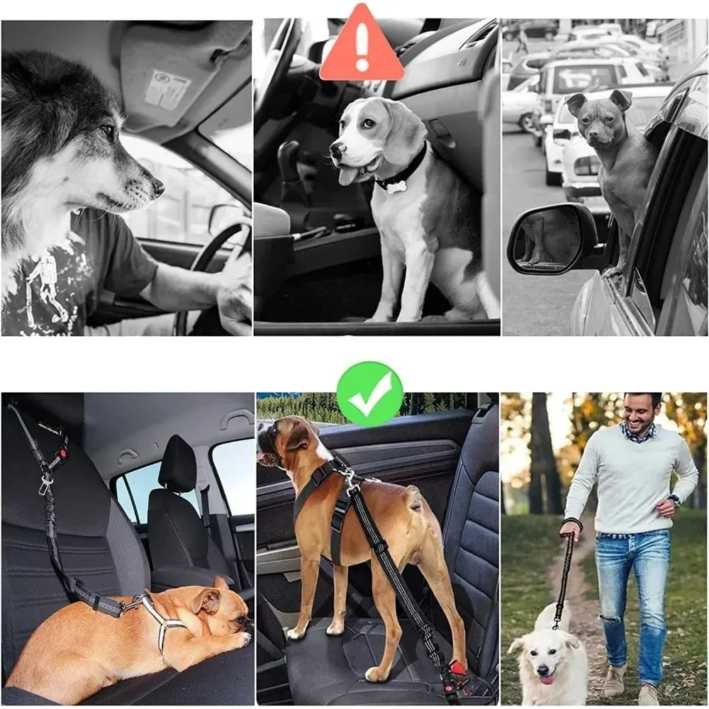 2 In One Dog Car Seat Belt Headrest Restraint Reflective Adjustable Clip Buckle