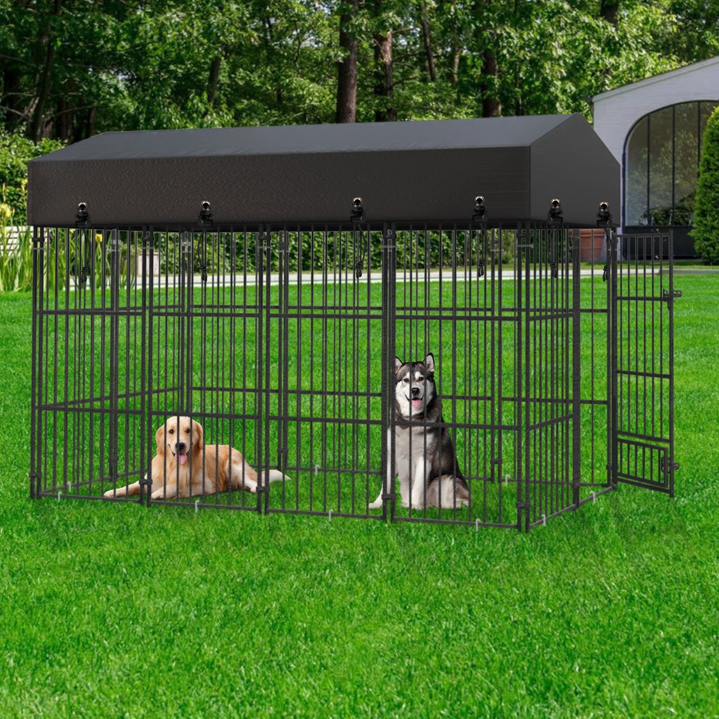 Outdoor Dog Kennel With Roof Heavy Duty Metal Crate Playpen For Large Dogs