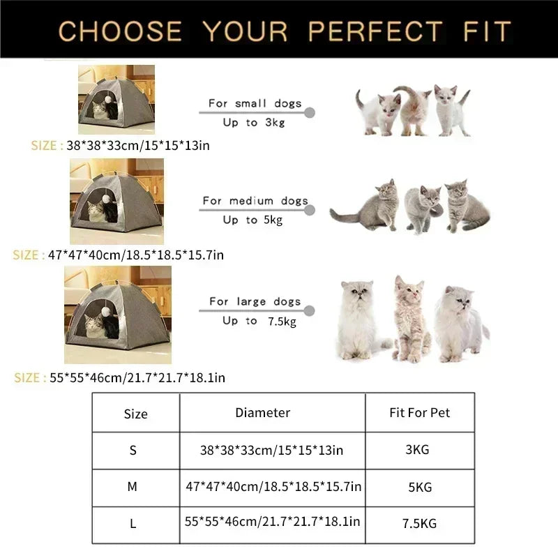 Removable Cat Tent Bed Canvas Sofa Basket Semi Enclosed Cat House Cat Cave