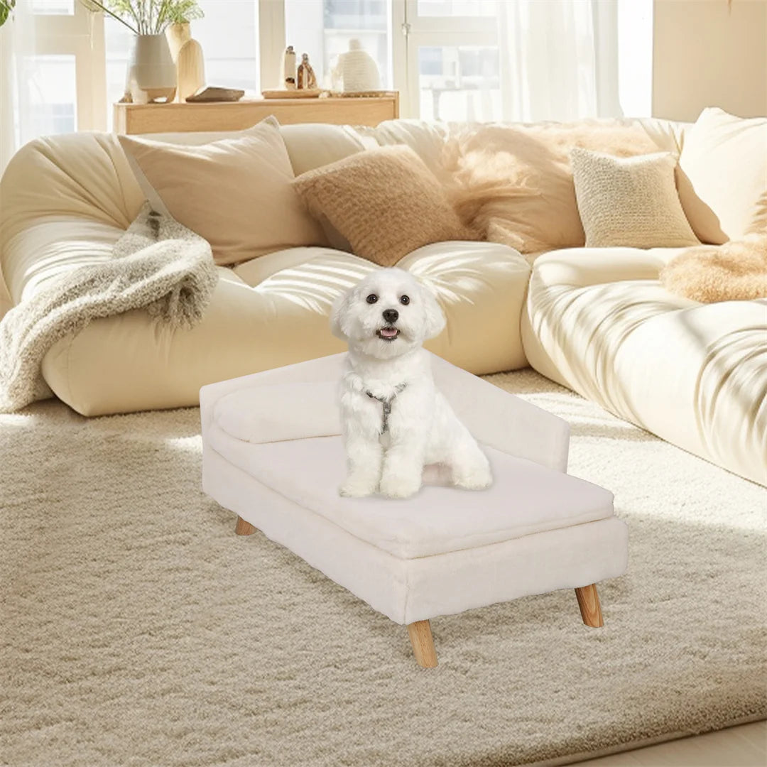 L Shape Dog Sofa Bed And Cat Cushion Stool Warm Nesting Couch Rubber Wood Legs
