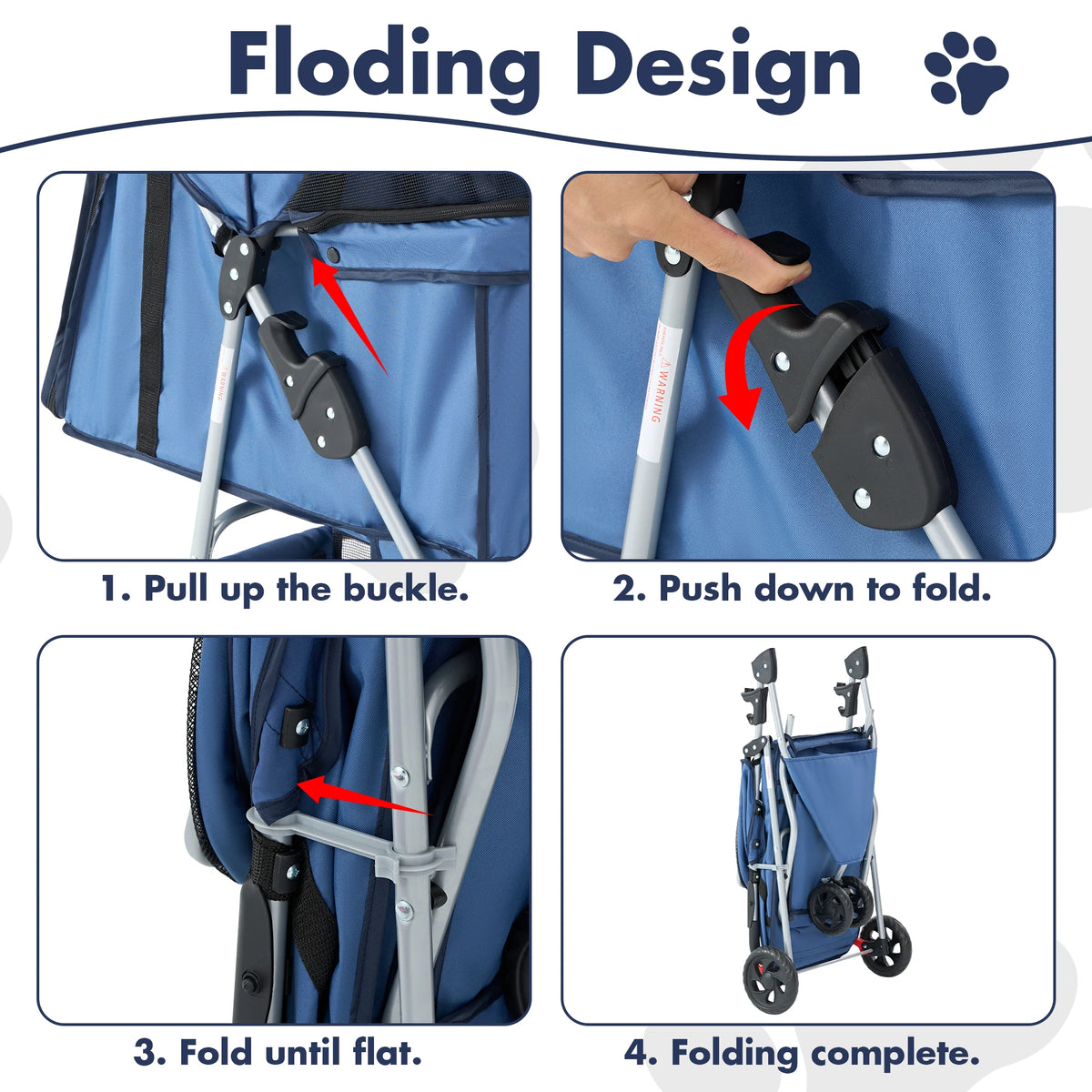 3 Wheel Foldable Pet Stroller For Small Dogs With Cushioned Wheels And Basket