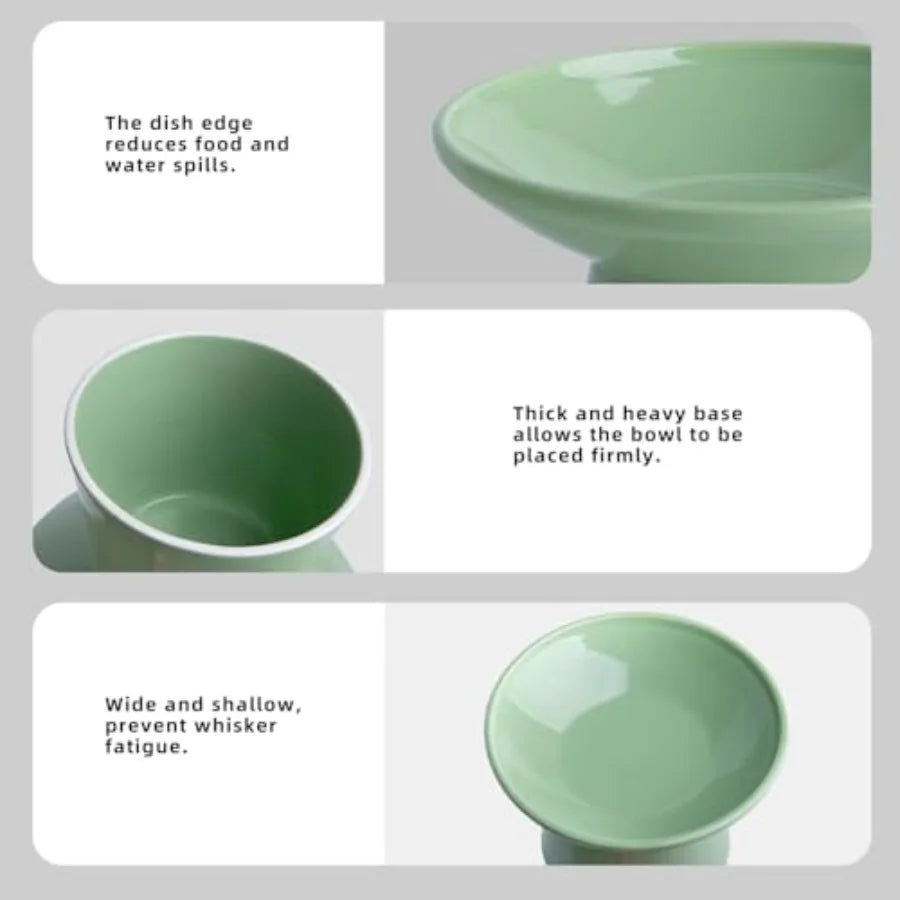 6.2 Inch Extra Wide Elevated Ceramic Cat Bowls Set For Elder Cats And Large Dogs