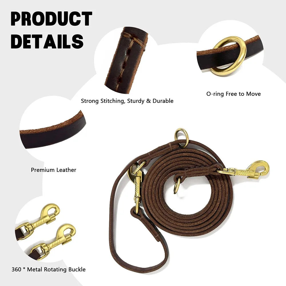 Genuine Leather Double Dog Leash Hands Free Running Leash For Walking Two Dogs