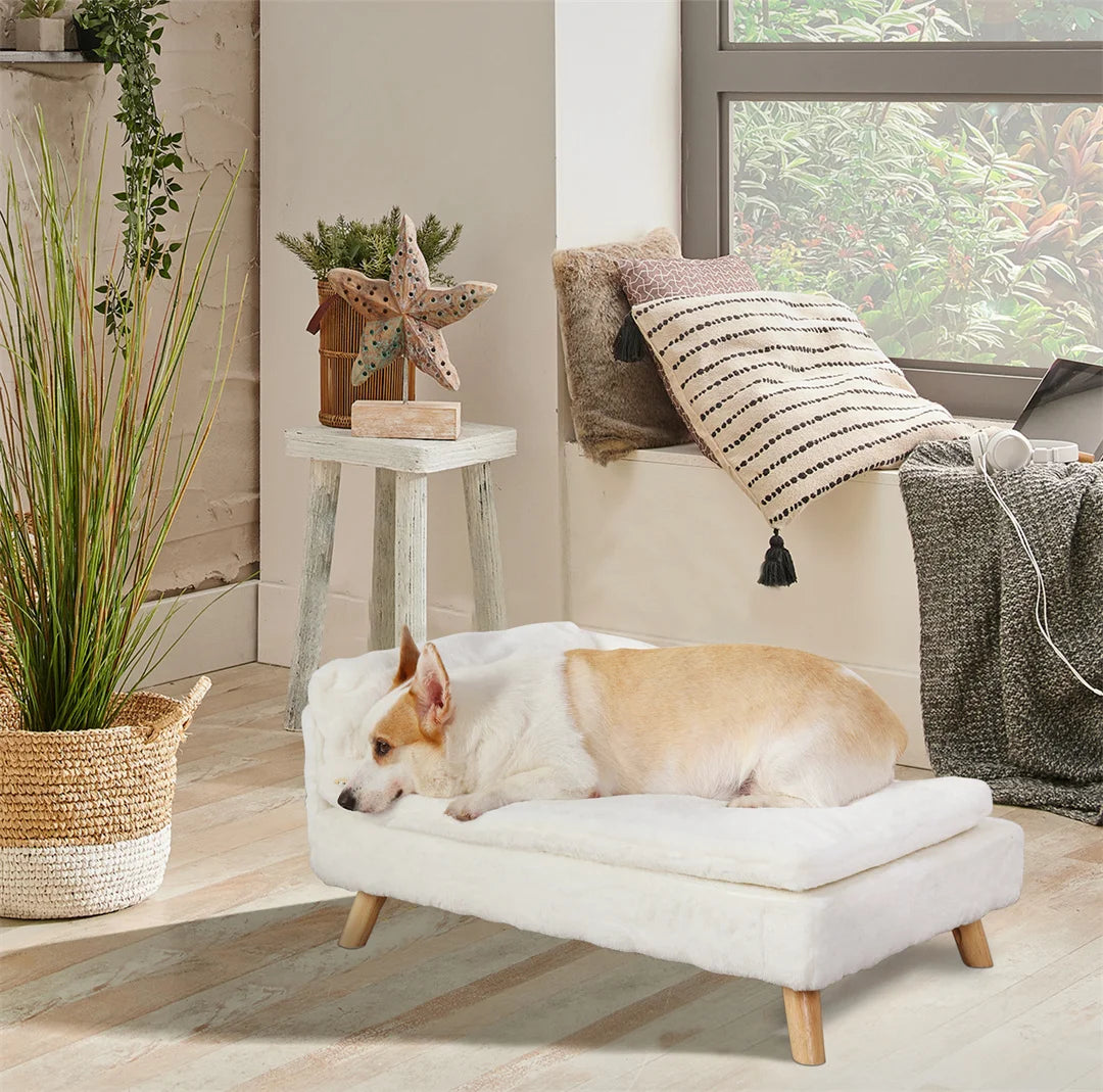 L Shape Dog Sofa Bed And Cat Cushion Stool Warm Nesting Couch Rubber Wood Legs