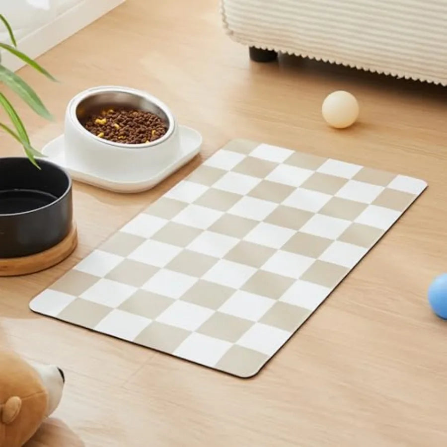 Checkered Dog Feeding Mat Absorbent Pad For Food And Water Bowls Green