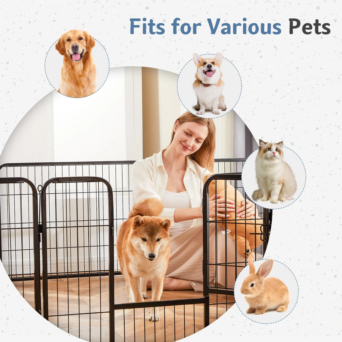 JHK 8 Panels Metal Dog Playpen Foldable Adjustable Exercise Fence