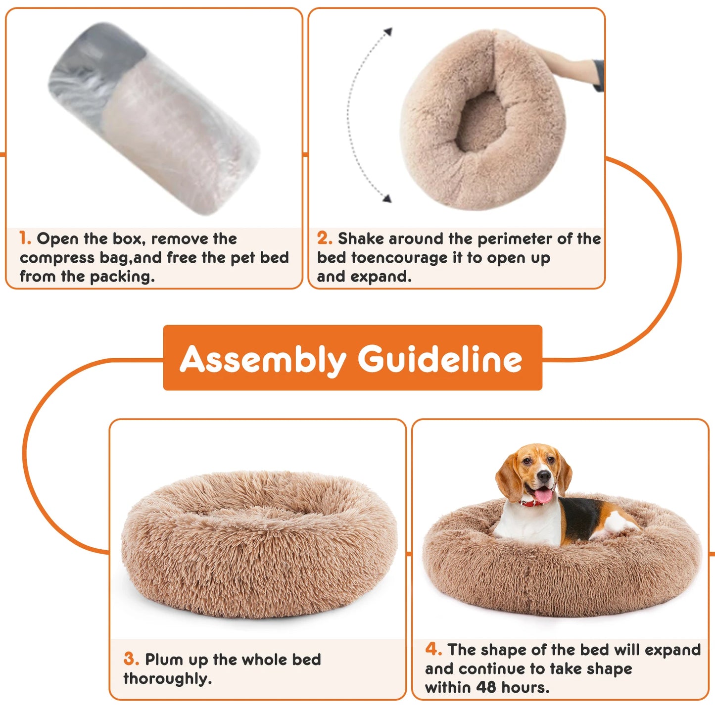 JHK Calming Dog Bed For Medium To Large Dogs Washable Round Plush Faux Fur