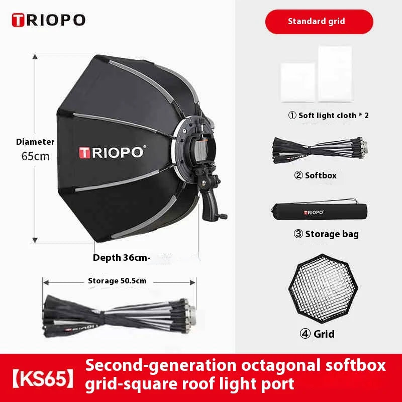 TRIOPO 65cm Foldable Octagon Softbox For Godox Yongnuo Speedlite Flash