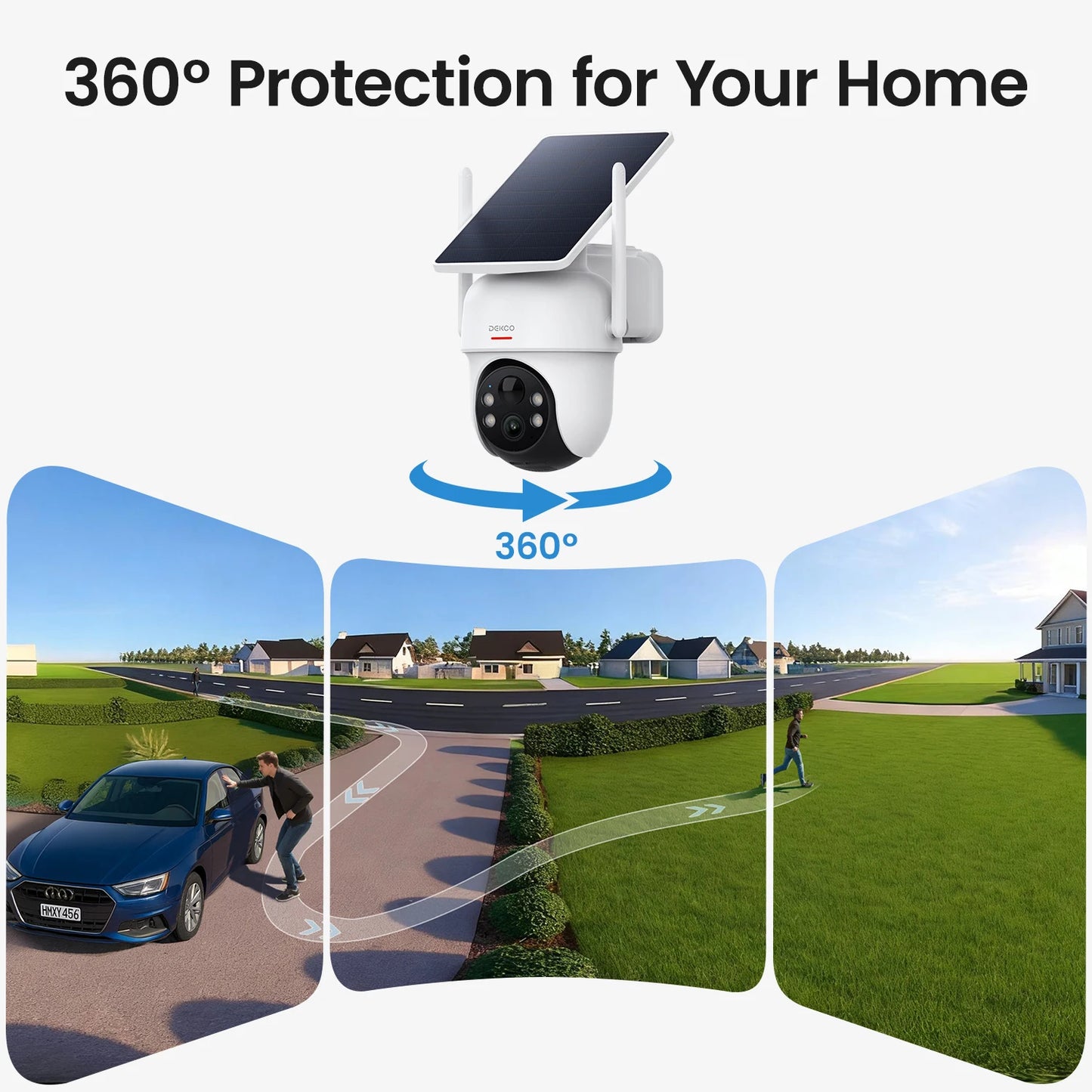 Dekco 3MP Solar Camera System 4 Camera Wireless 360 Degree PTZ Alexa Compatible