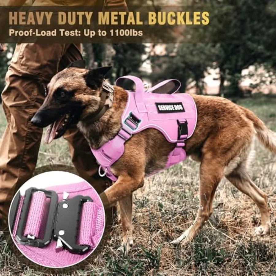Heavy Duty Tactical Dog Harness MOLLE Vest With 10 Pet Patches And Buckles