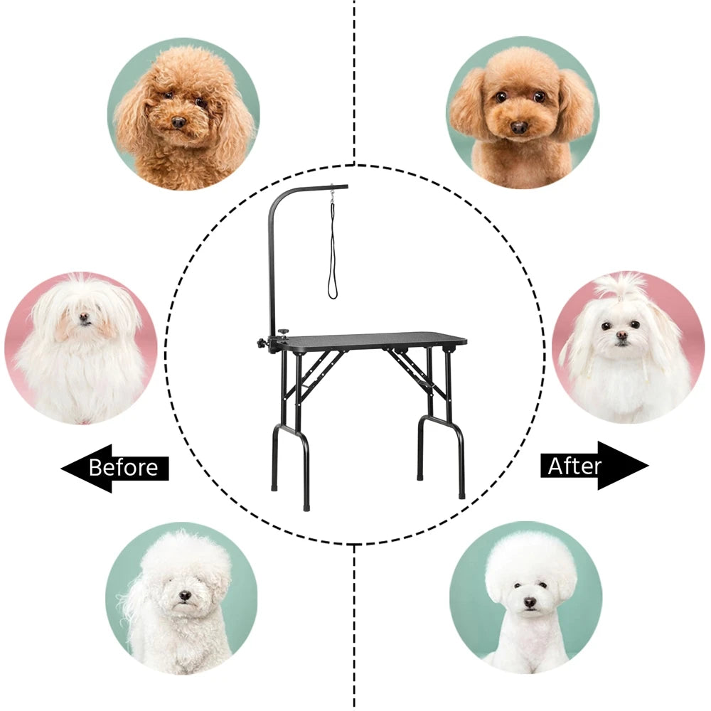 Foldable Pet Grooming Table With Height Adjustable Arm And Legs For Home Use