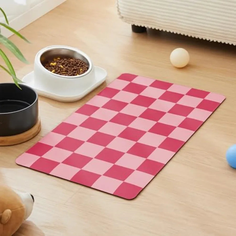 Checkered Dog Feeding Mat Absorbent Pad For Food And Water Bowls Green