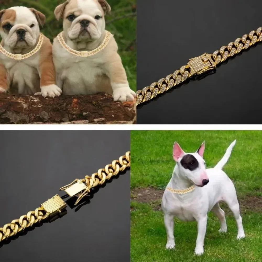Cuban Chain Dog Collar Stainless Steel Adjustable Buckle for Small Medium Breeds