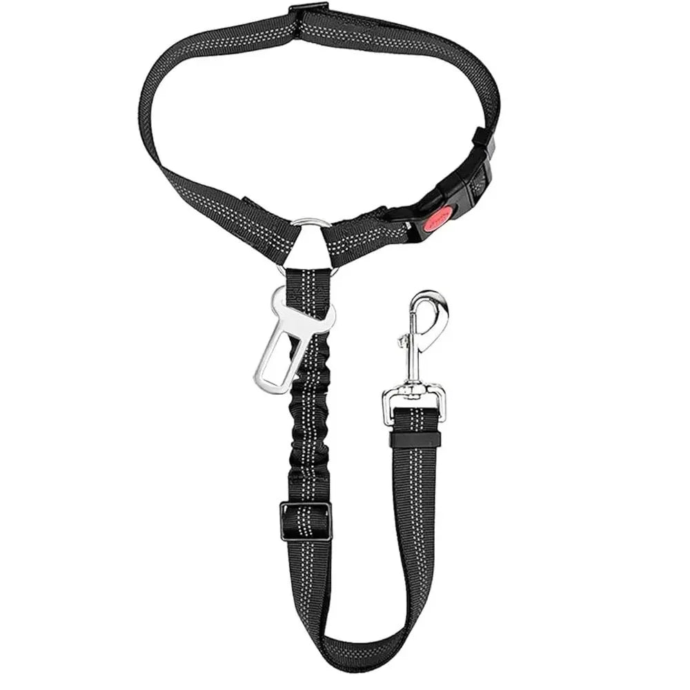 2 In One Dog Car Seat Belt Headrest Restraint Reflective Adjustable Clip Buckle