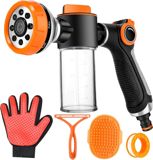 Dog Washing Hose Attachment With 8 Spray Patterns Soap Dispenser Gloves Brush